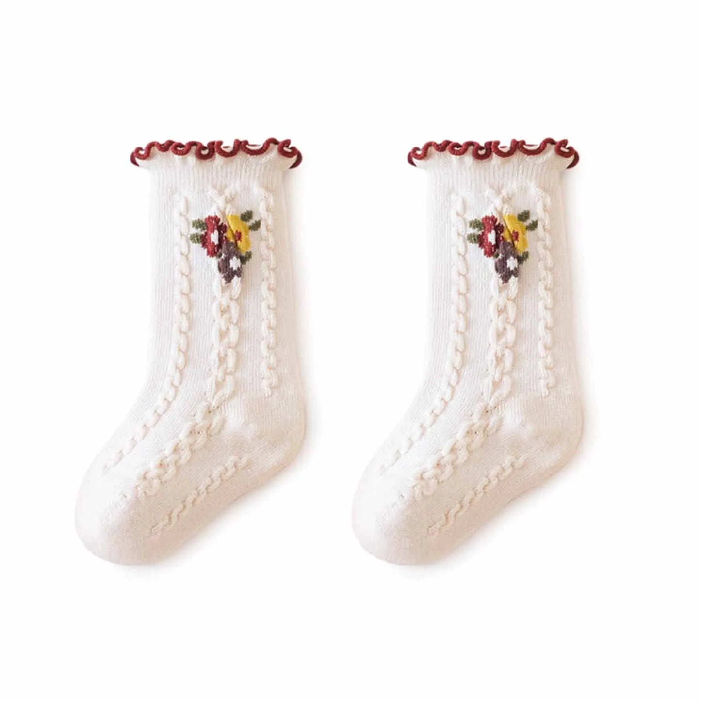 Skarpetki dziewczęce z kwiatowym haftem